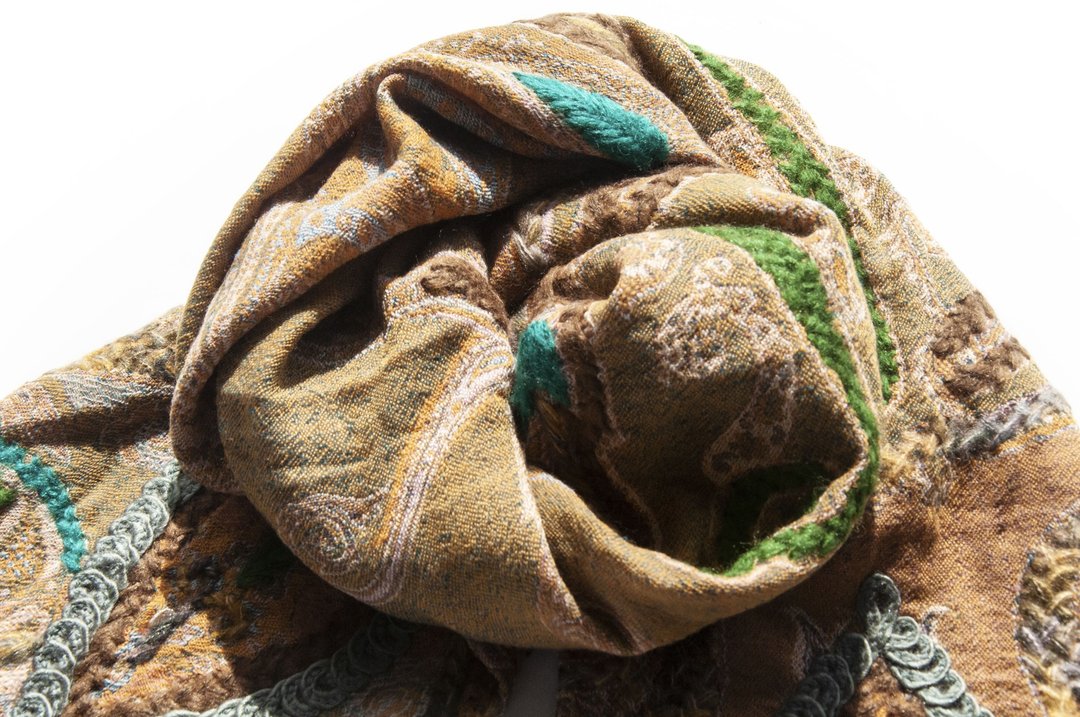 喀什米尔Cashmere/水煮羊毛披肩/针织围巾/刺绣围巾/羊绒披巾-花 - 围巾/披肩 - 羊毛 多色