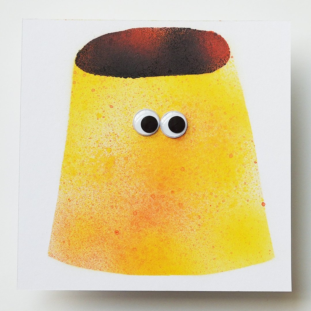 手工喷漆明信片:布丁 - 卡片/明信片 - 纸 多色