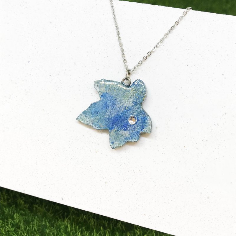 【银蓝】-枫叶项链 - 项链 - 木头 蓝色