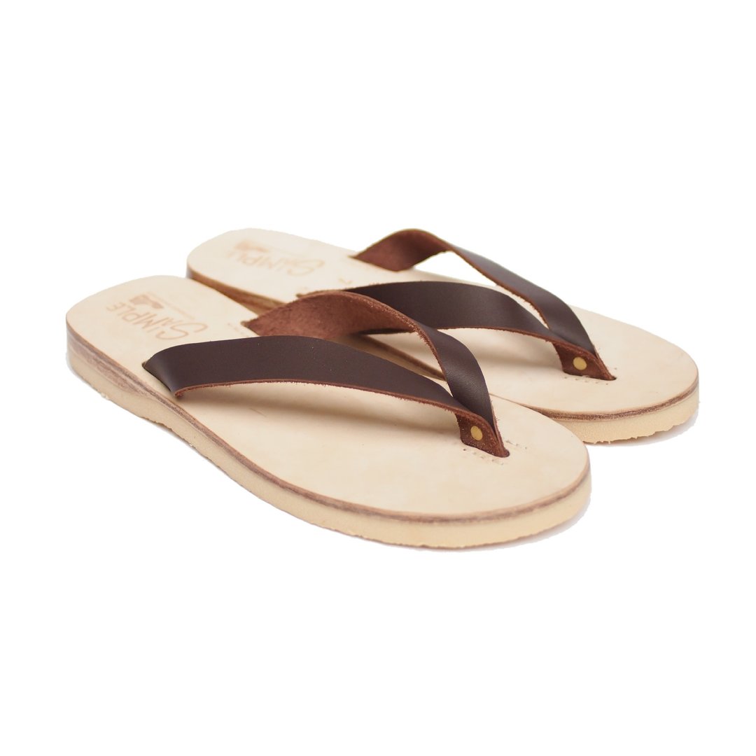 【SS Sandals】 NAHA 那霸 天然牛皮夹脚拖鞋 咖啡色款 - 男女凉鞋 - 真皮 咖啡色