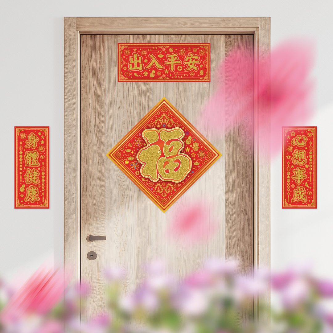 静电无痕挥春墙贴-大福字对联+出入平安 - 墙贴/壁贴 - 塑料 