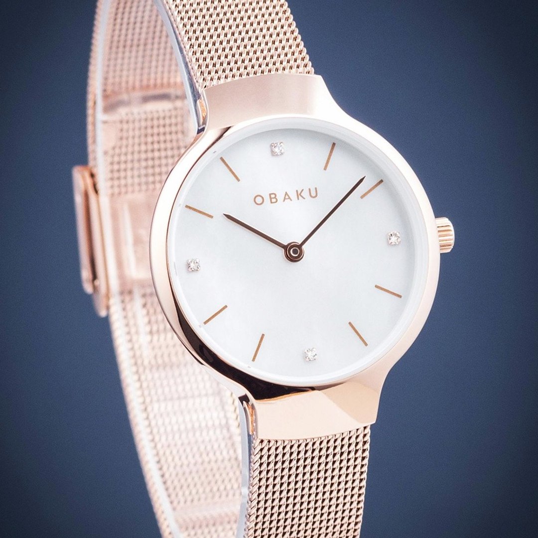 OBAKU 闪耀贝壳晶钻时尚腕表-玫瑰金/29mm(V241LXVWMV) - 女表 - 不锈钢 多色