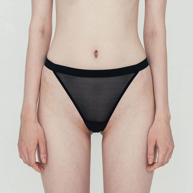 ornoir.co 黑色纱网纯色拼接法式丁字裤内裤 - 女士内衣裤 - 聚酯纤维 黑色
