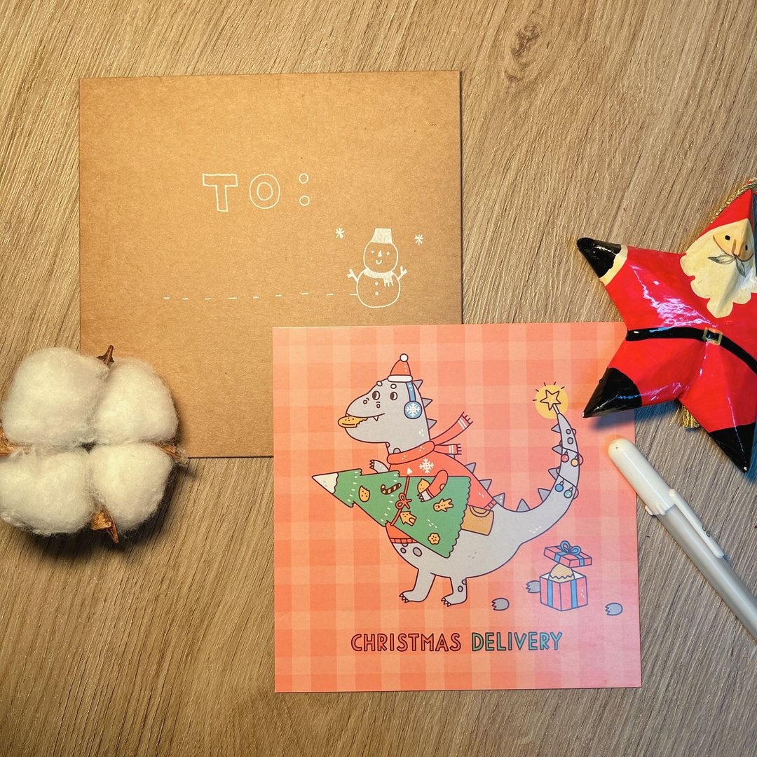 Christmas Delivery 圣诞咭 附信封&贴纸 - 卡片/明信片 - 纸 红色