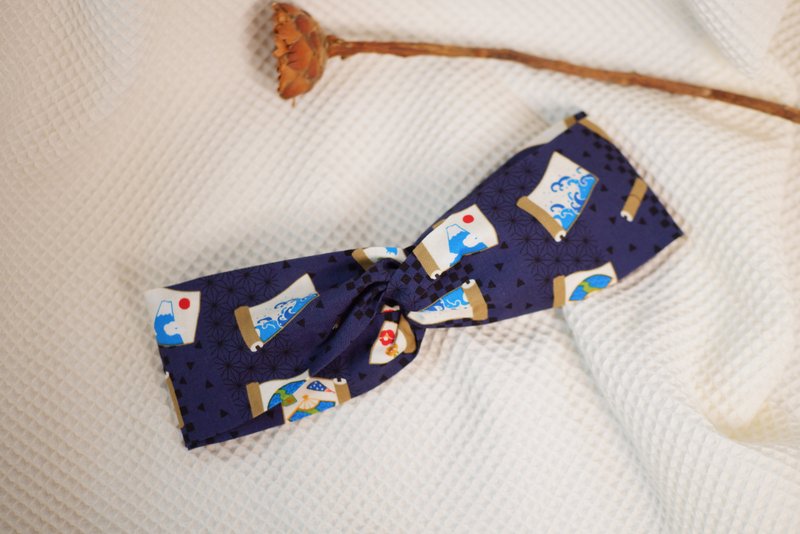 交叉发带の富士山卷画 - 发带/发箍 - 棉．麻 蓝色