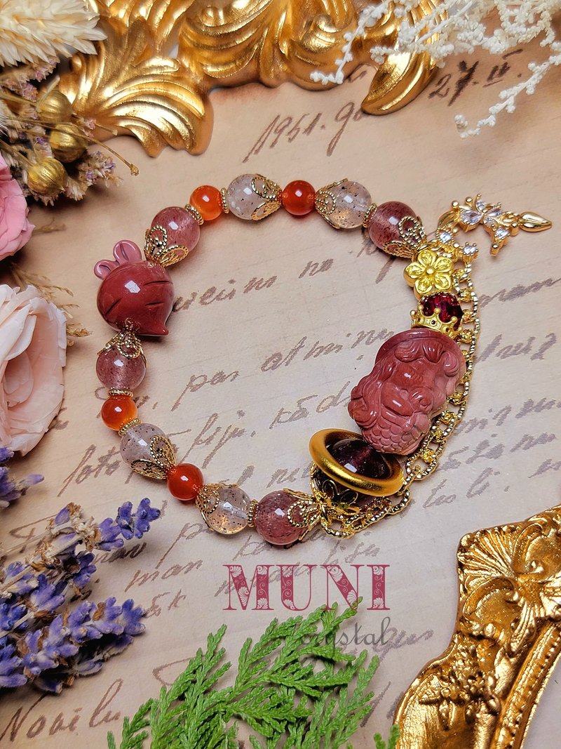 。爱丽儿。翘色阿拉善人鱼少女星光草莓晶魅力招人缘设计款手链 - 手链/手环 - 水晶 红色