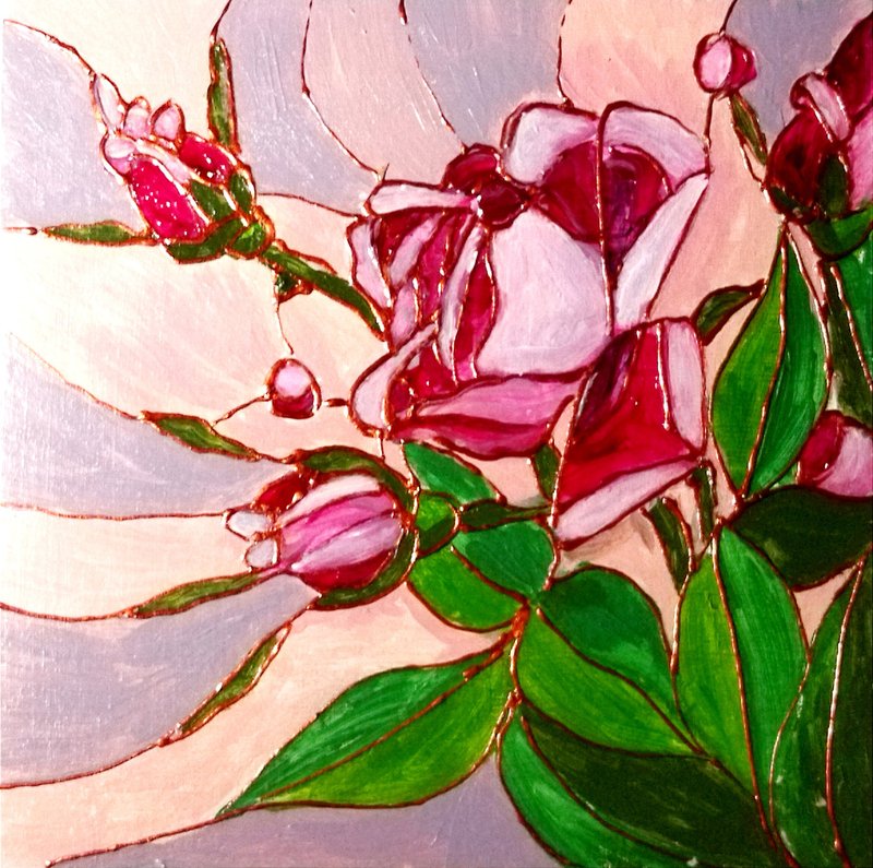 粉红色的花玫瑰小油画 - 墙贴/壁贴 - 其他材质 粉红色