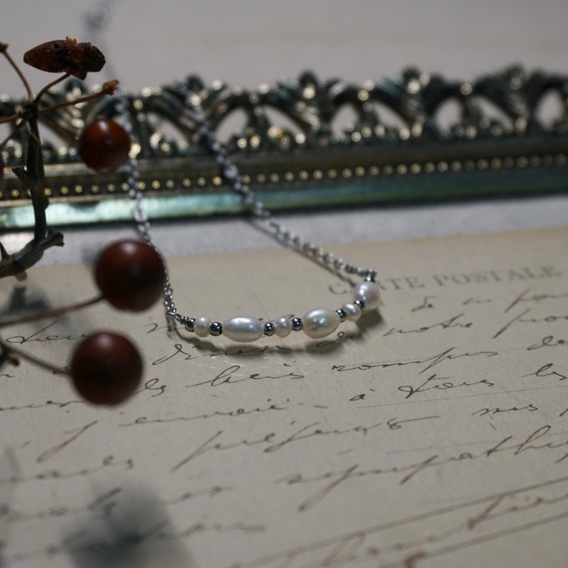 珍珠项链 珍珠医疗钢项链 | 天然淡水珍珠项链 NE-00013 - 项链 - 珍珠 白色