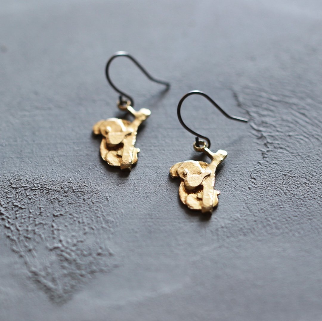 Koala Earrings Clip-On P555 - 耳环/耳夹 - 其他金属 金色