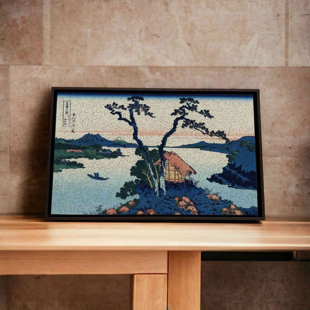 葛饰北斋-信州诹访湖【壁虎拼图】 - 摆饰 - 木头 蓝色