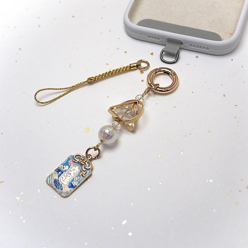 祈愿 交通御守 闪灵钻 电话挂饰 / 包挂 / 车挂 白水晶 附连接垫 - 吊饰 - 水晶 蓝色