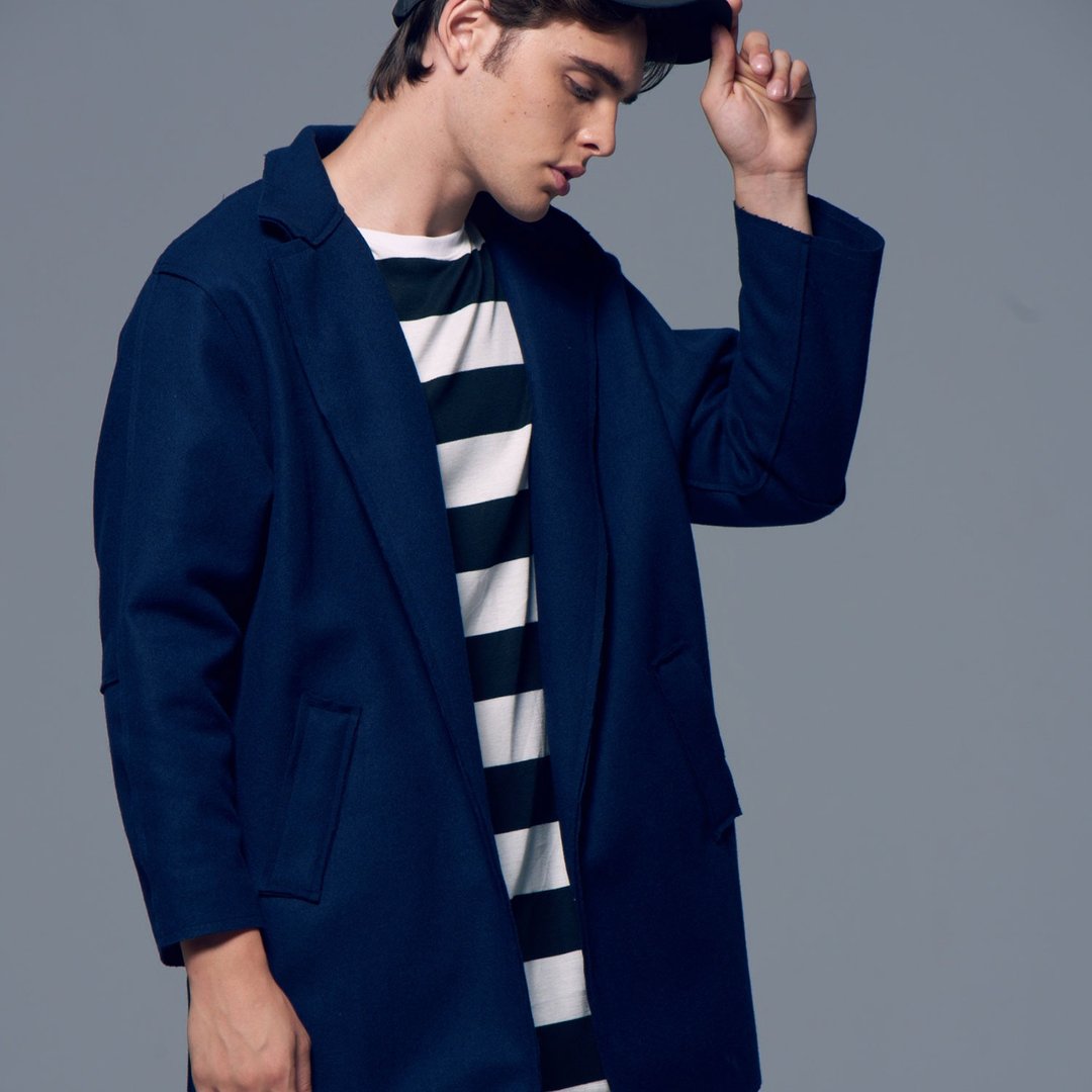 Stone'As Wool Coat In Blue / 落肩 不收边 设计 羊毛 大衣 外套 蓝色 - 男装外套 - 棉 蓝色