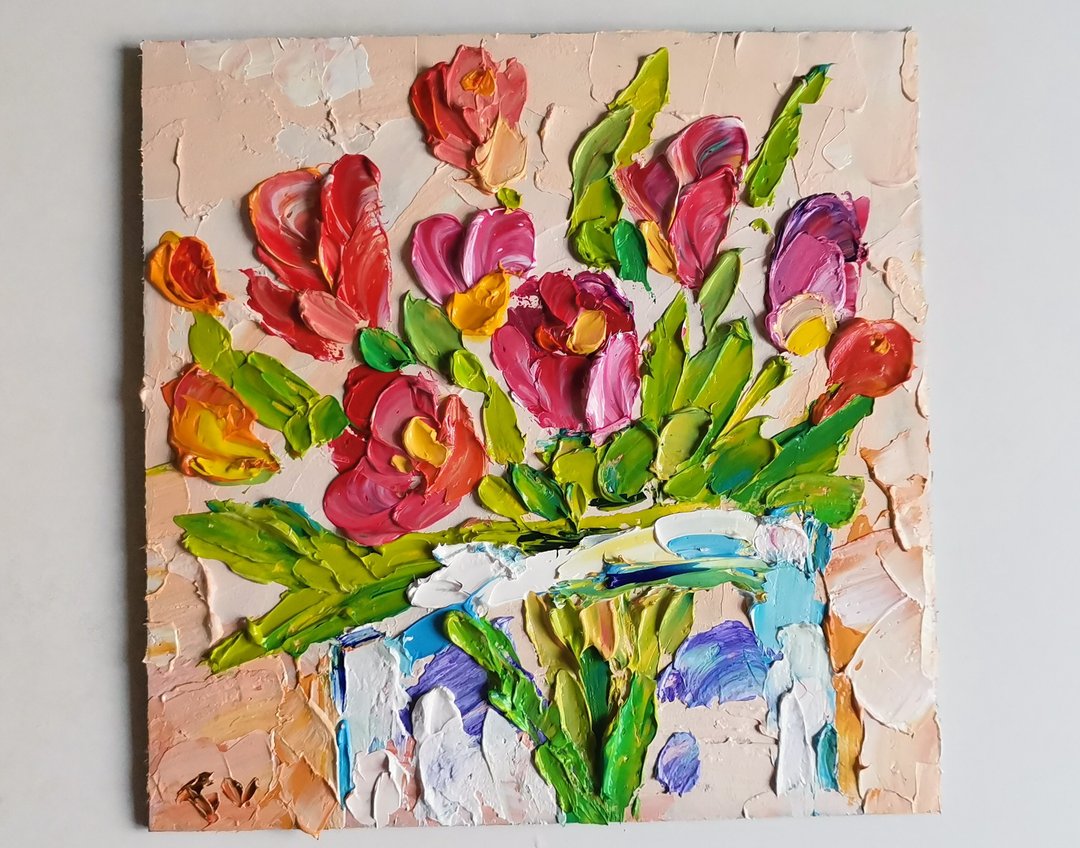 Tulip Painting Floral Original Design Flower Wall Decor Cute Poster - 海报/装饰画/版画 - 压克力 