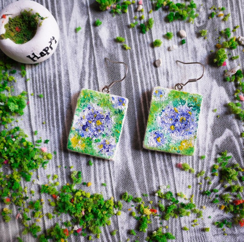 小画作耳环 * 绣球花丛 - 耳环/耳夹 - 颜料 绿色