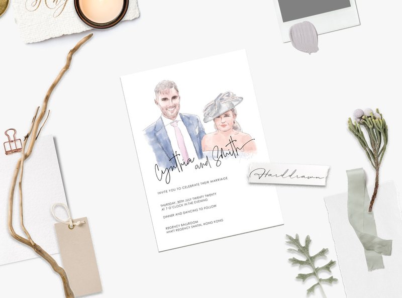 MYLoveHK 手绘似颜人像来图个人订造 客制化婚礼请柬喜帖 - 喜帖 - 纸 