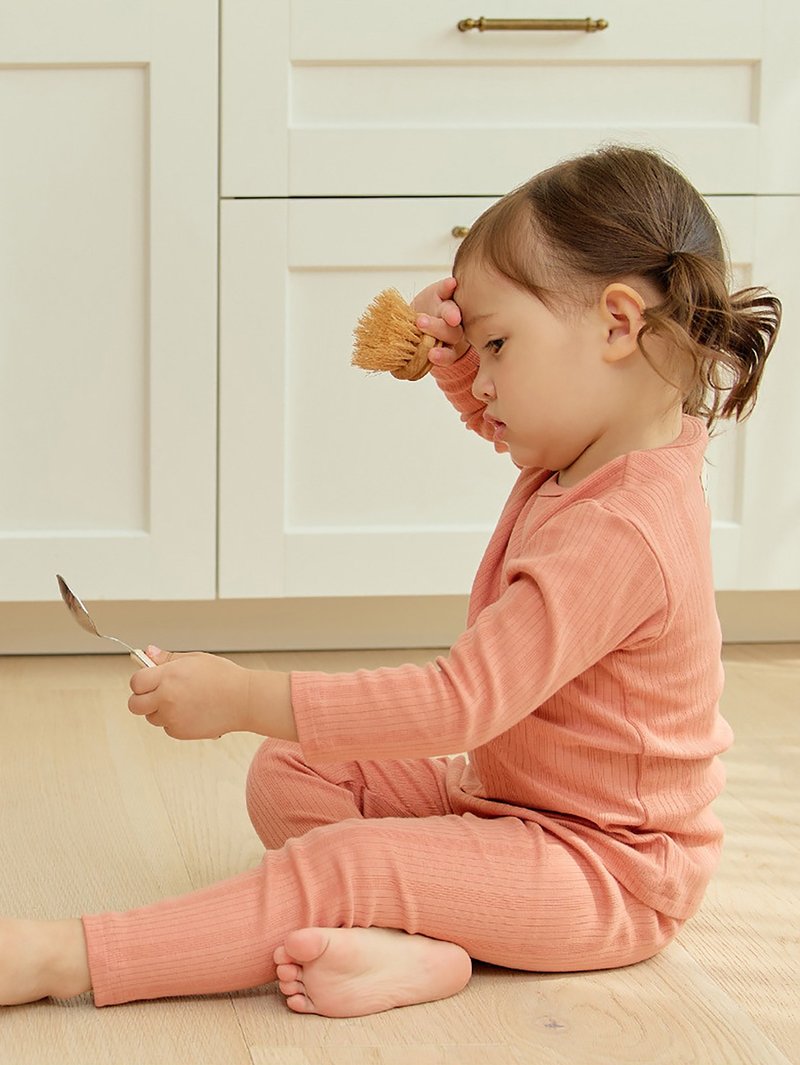 【新品】桃粉柔舒日常-直条云柔衣长袖韩国童装-K66109 - 童装上衣 - 棉．麻 橘色