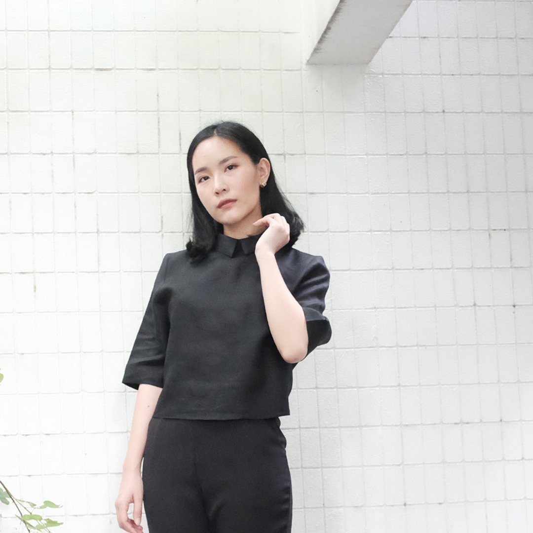 Bow Waist Tie Shirt (Black) - 女装衬衫 - 棉 黑色