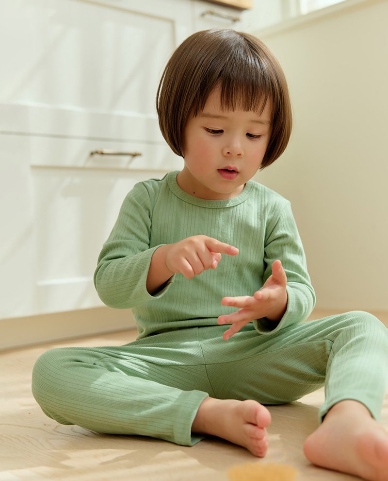 【新品】芽绿柔舒日常-直条云柔衣长袖韩国童装-K65909 - 童装上衣 - 棉．麻 绿色