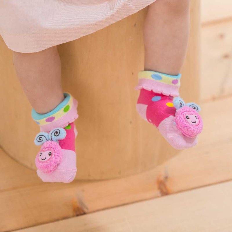 手缝公仔礼盒宝宝袜-羊咩咩 弥月礼 安全止滑袜 宽 - 婴儿袜子 - 棉．麻 多色