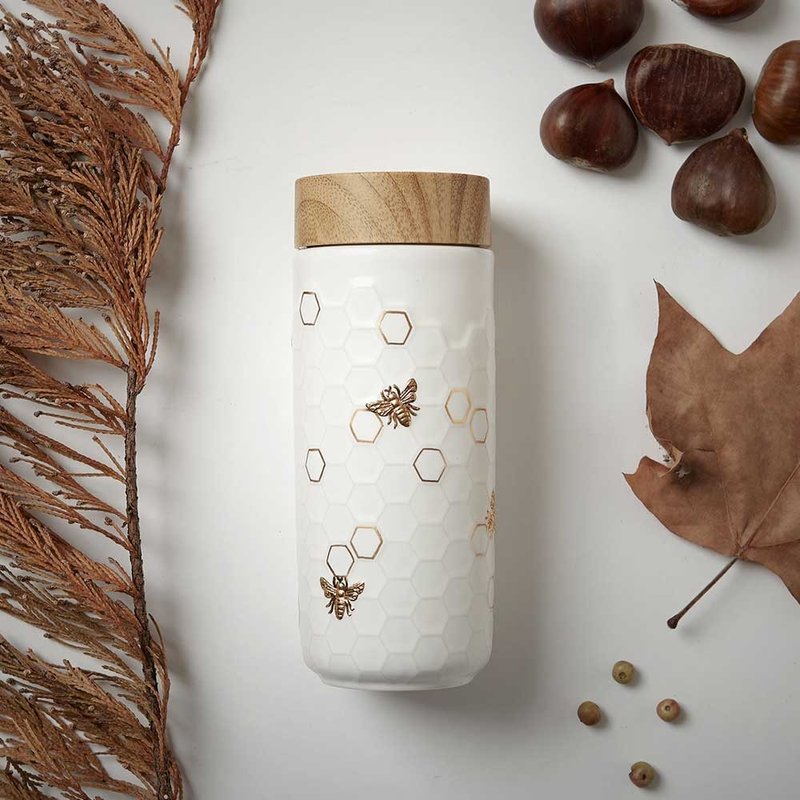 大丰收随身杯 / 大 / 双层 / 牙白金 / 仿木纹盖 - 水瓶/水壶 - 瓷 