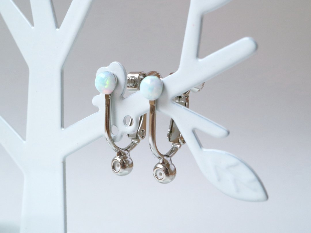 Clip-On converter with manual, hook/post dual-use type, Silver non-hole, screw spring type, useful, convenient, Kyoto Opal, chalk, screw spring, screw clip - 耳环/耳夹 - 宝石 银色