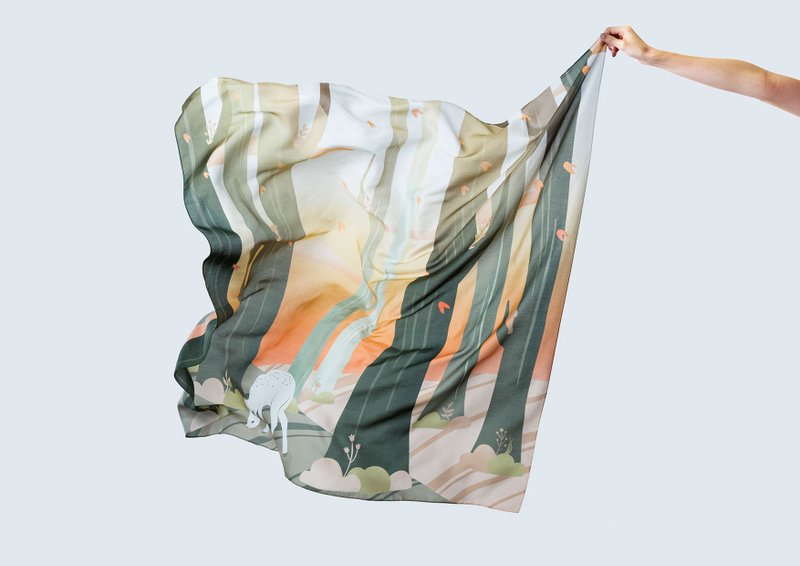 森之梦．夏鹿．天丝蚕丝丝巾．蚕丝丝巾．真丝 - 丝巾 - 丝．绢 绿色