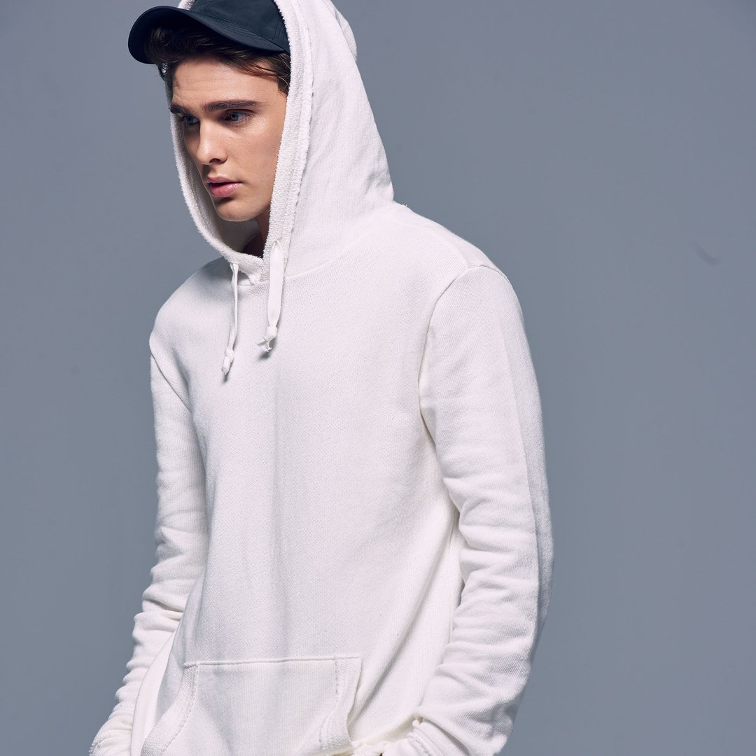 Stone'As Hoodie Oversize / 连帽落肩长T-shirt 米白 - 男装上衣/T 恤 - 棉 白色