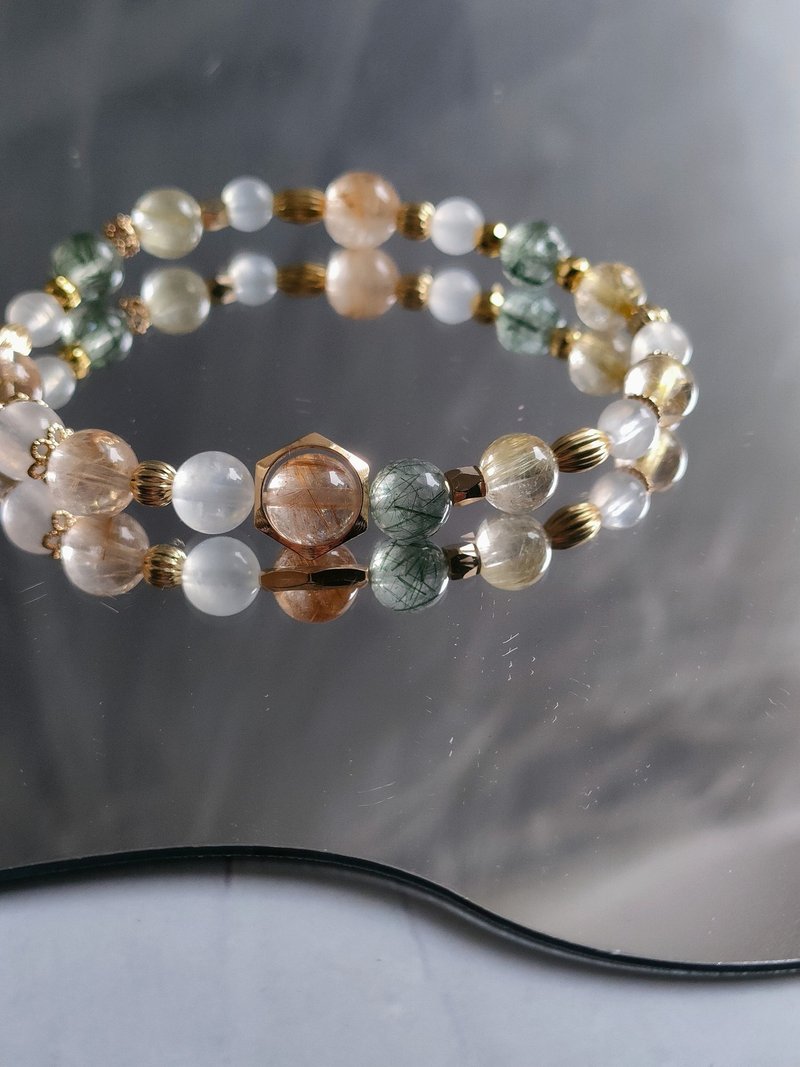 初荷-招财 招桃花人缘 手作水晶手链 发晶/钛晶/月光石 - 手链/手环 - 水晶 绿色