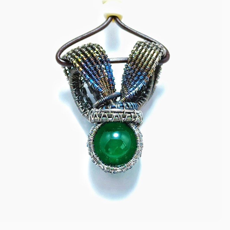 绿玛瑙吊坠项链, 钛合金, 钢丝缠绕, 金属过敏体质, a012 - 项链 - 半宝石 绿色