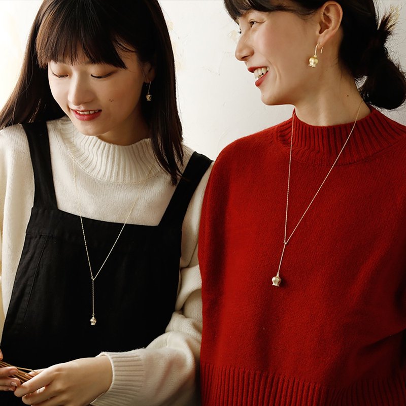 FOREST LETTER 宫灯百合复古Y型项链  S925金色 - 项链 - 银 