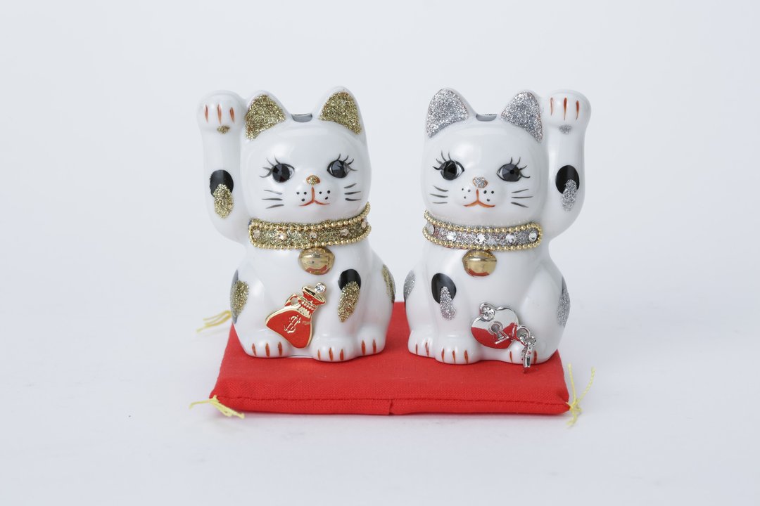 pear set lucky cat - 摆饰 - 陶 白色