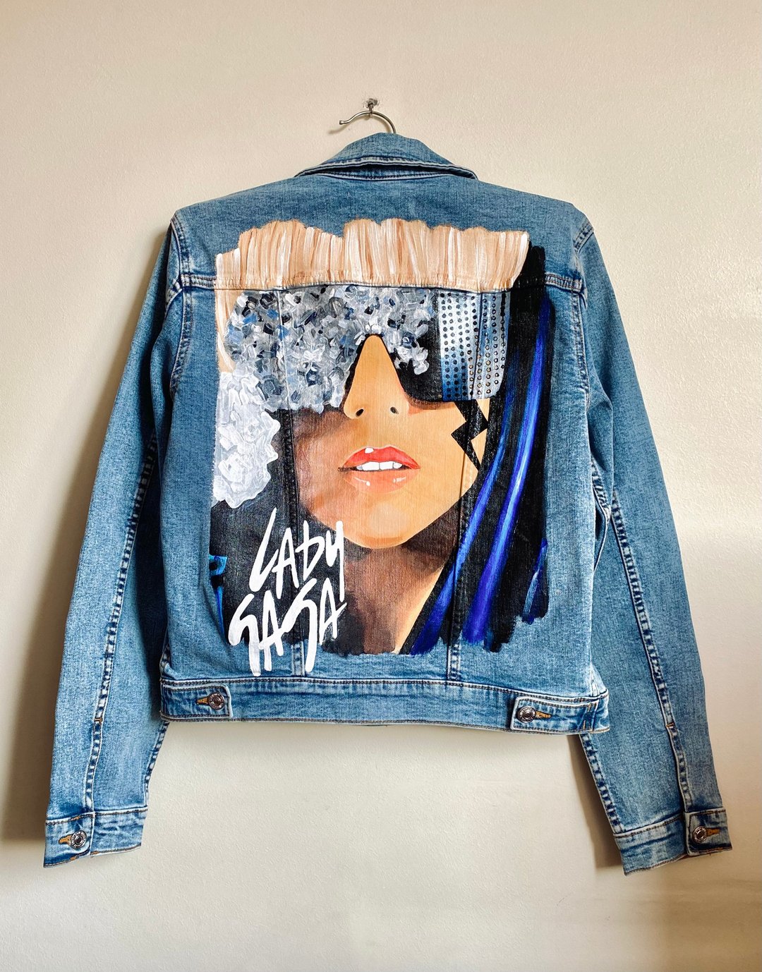 Painted Denim Jacket Handmade Lady Gaga Gift - 女装休闲/机能外套 - 棉 多色