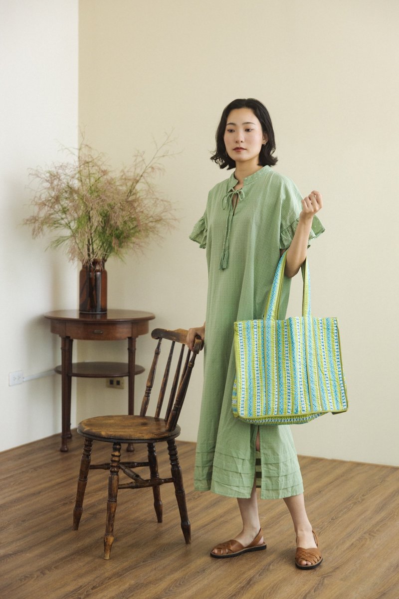 印度棉托特包_绿 - 手提包/手提袋 - 棉．麻 绿色