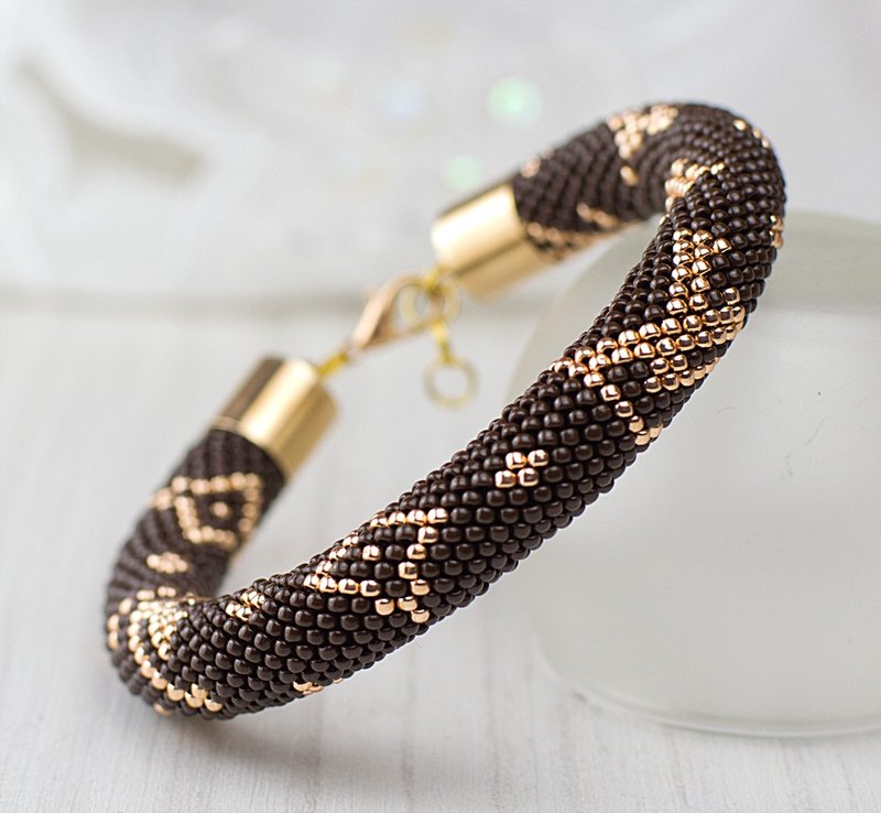 Diy bracelet, Craft kit, Kit bijoux crochet, Jewelry kit bracelet, bead bracelet - 金工/饰品 - 玻璃 咖啡色