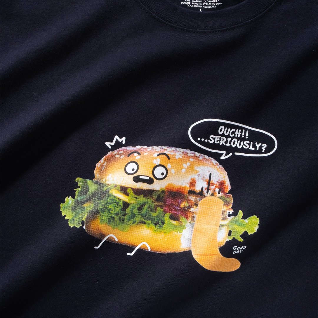 【GOOD DAY】Bitten Burger 图案 Tee - 深蓝色//灰色 (ZT1650) - 男装上衣/T 恤 - 棉．麻 蓝色