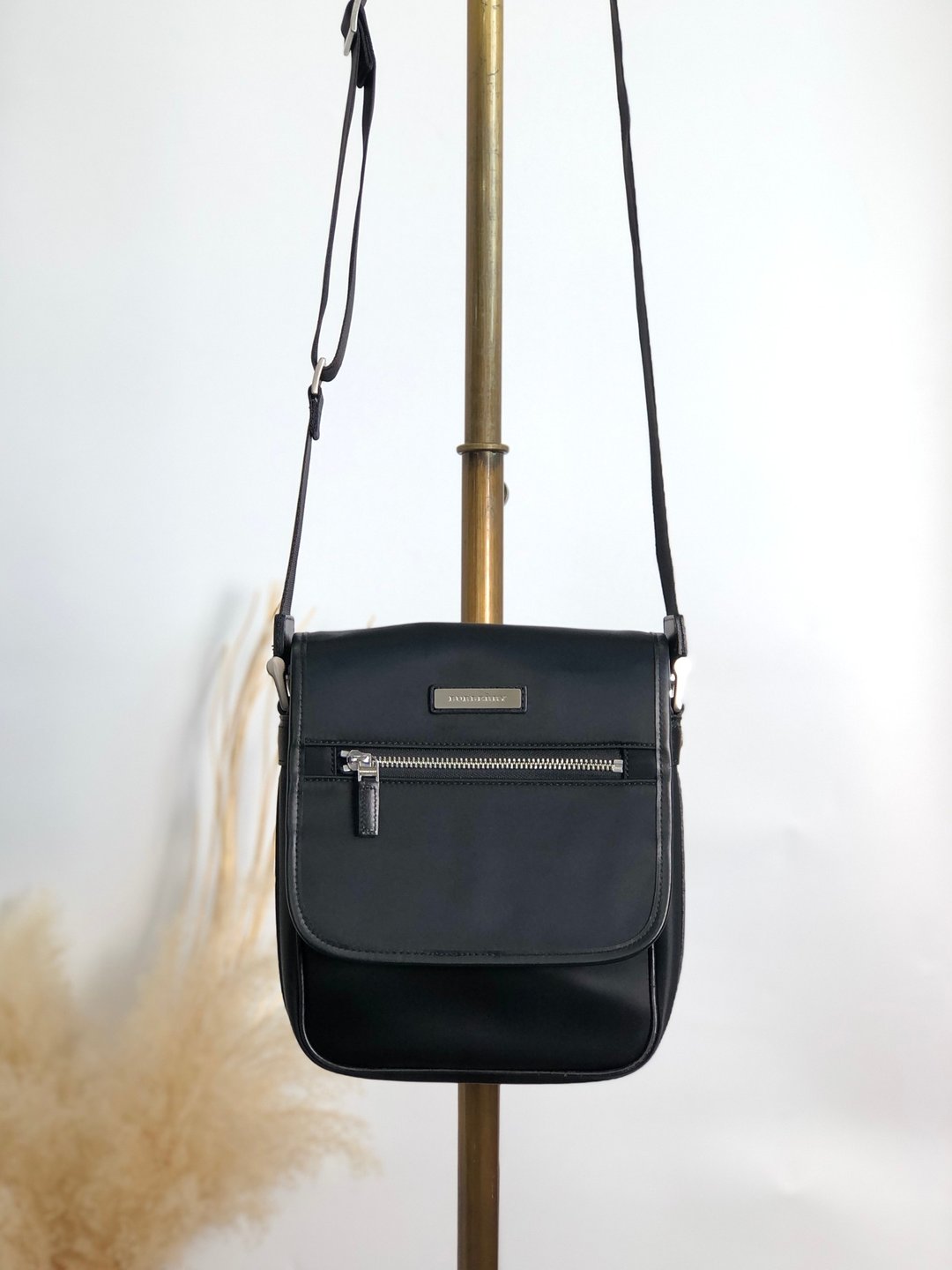 [日本直送，品牌二手包] BURBERRY 单肩包，黑标志，帆布，皮革，复古，ctk327 - 侧背包/斜挎包 - 棉 黑色