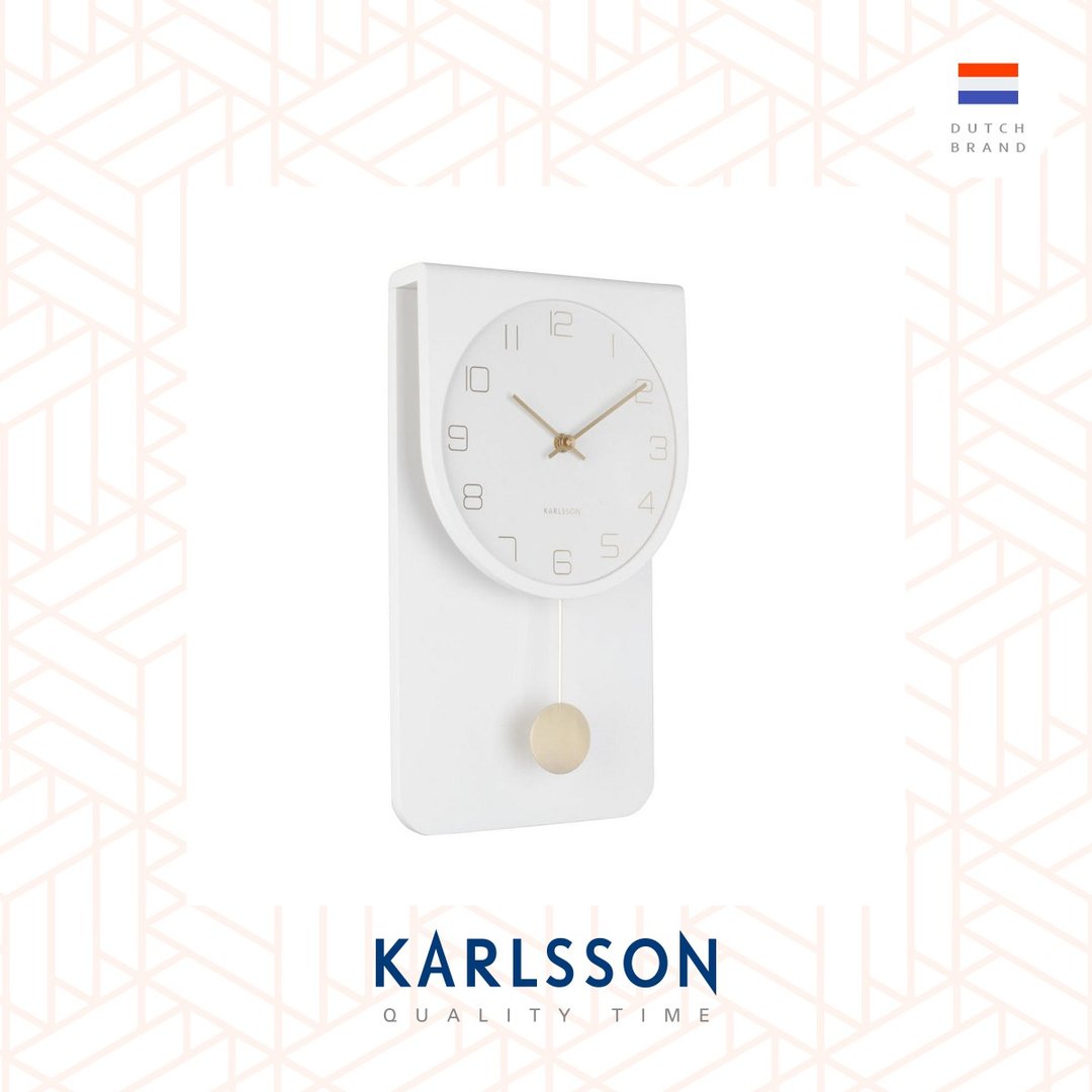 荷兰Karlsson, Casa系列白色摇摆挂钟Wall clock Casa pendulum - 时钟/闹钟 - 木头 白色
