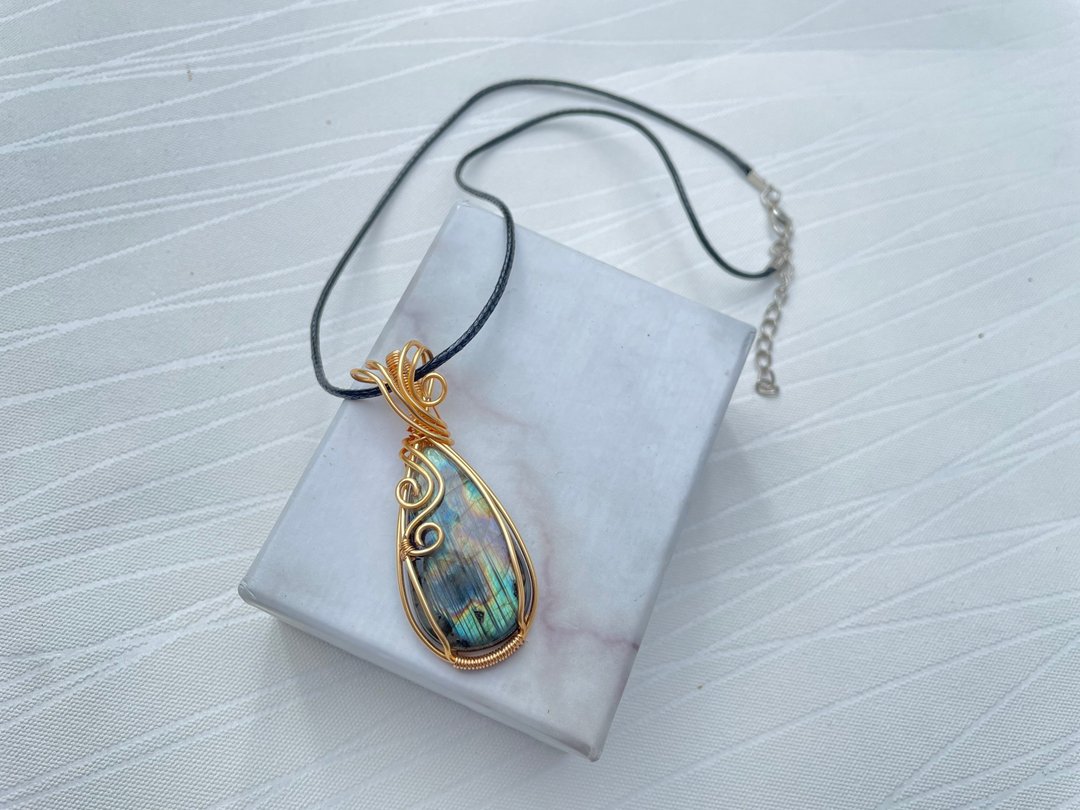 220266 wire wrapping 拉长石 铜线 绕线 吊堕 - 项链 - 半宝石 蓝色