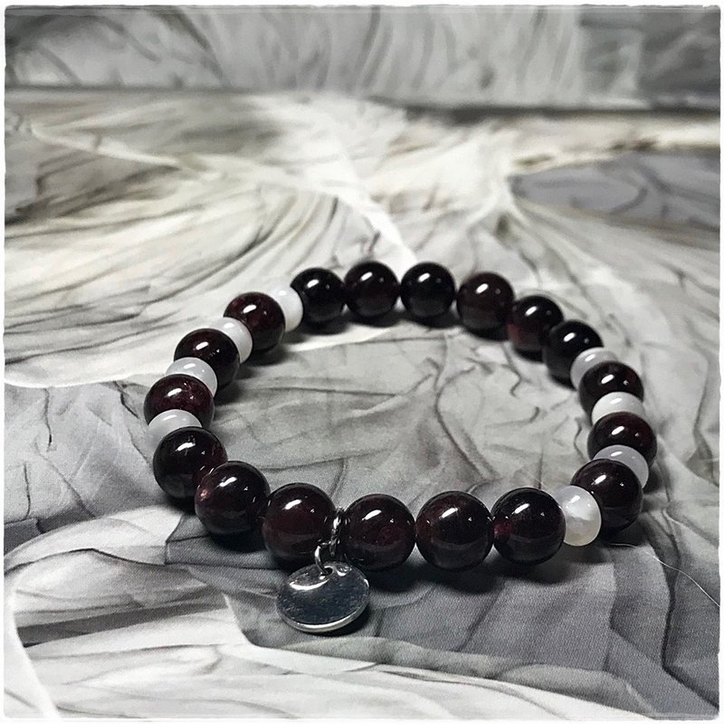 月光红石榴吊银牌 - 手链/手环 - 水晶 红色