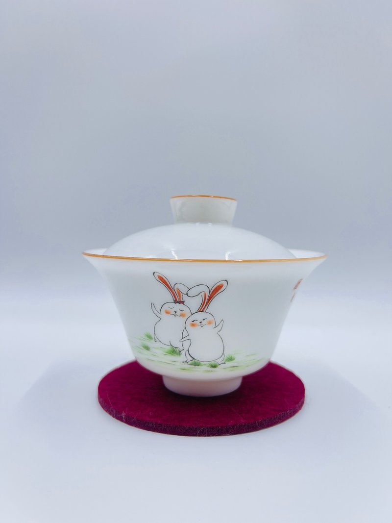 小兔子盖碗 - 茶具/茶杯 - 瓷 白色