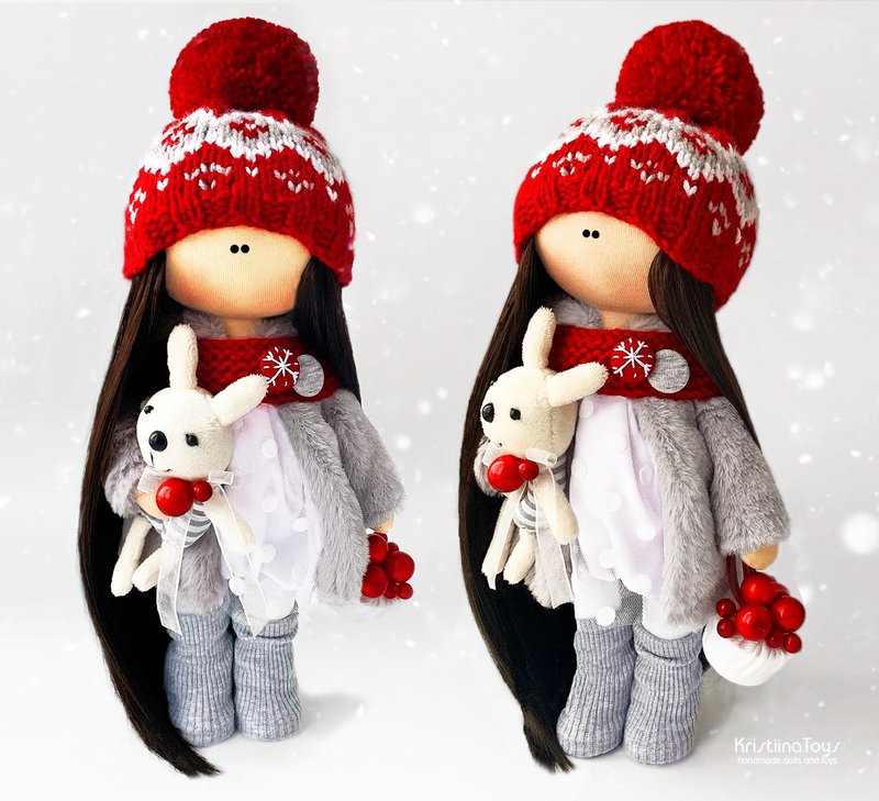 Christmas Handmade doll. Christmas decor. Textile doll Tilda. Interior dolls - 玩偶/公仔 - 其他材质 红色