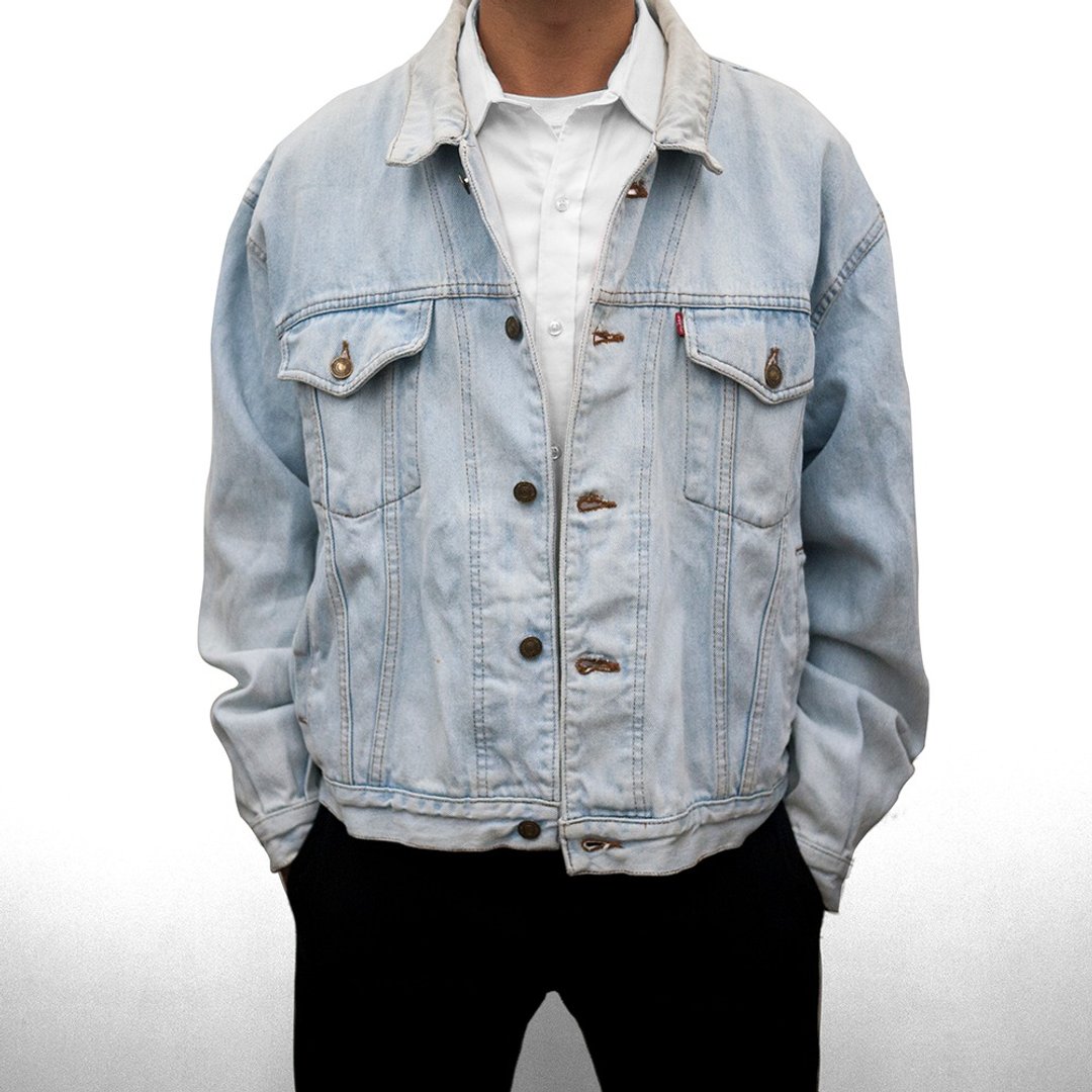 LEVI'S 牛仔外套 二手 古着 水洗 刷色 绿标 - 男装外套 - 棉．麻 蓝色