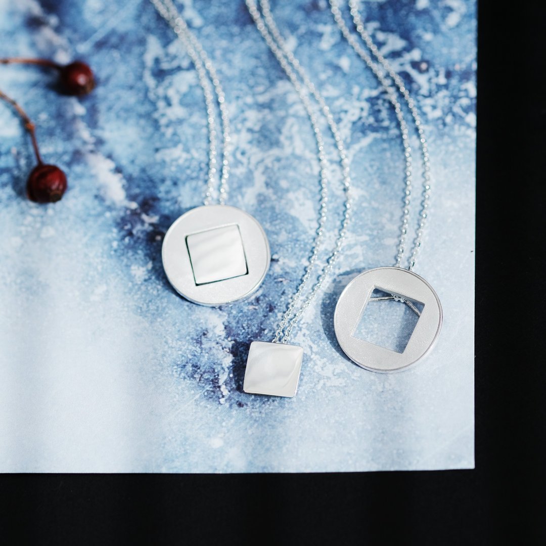 Square cut-out pair necklace Silver 925 - 项链 - 其他金属 银色