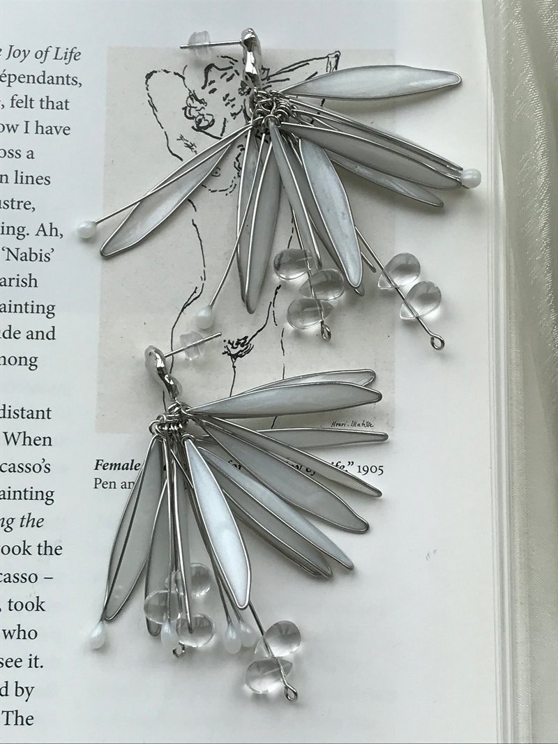 令箭荷琉璃耳环/耳夹可 - 耳环/耳夹 - 树脂 银色