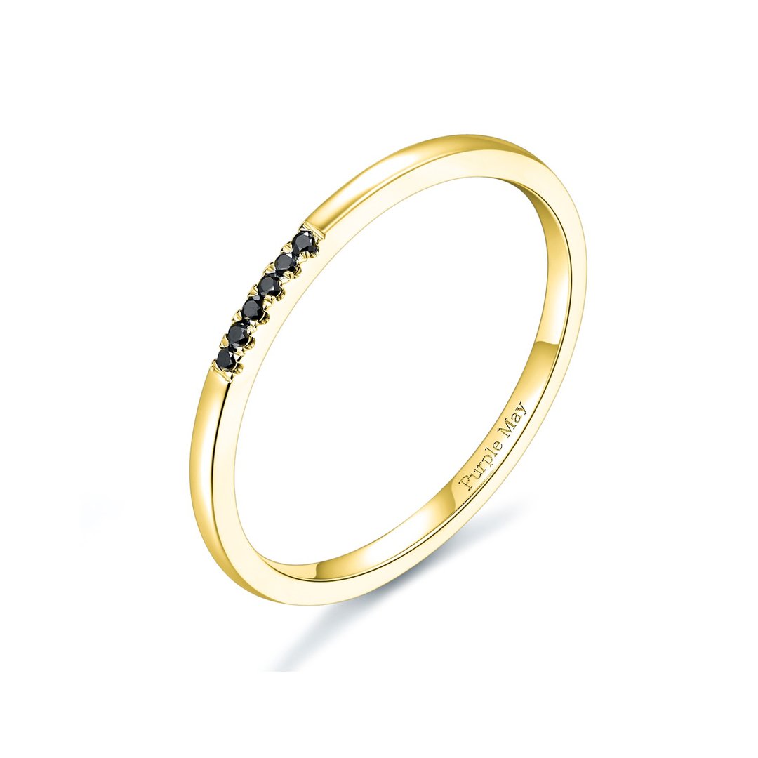 【PurpleMayJewellery】18K金黑钻石线戒戒指 婚戒订制R029 - 戒指 - 宝石 黑色