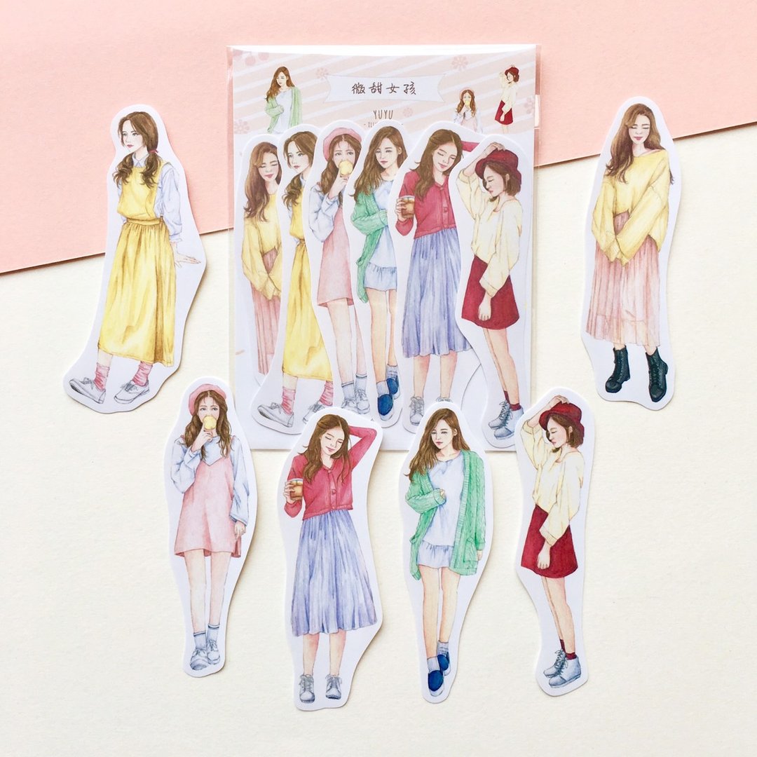 【微甜女孩】6入贴纸组 - 贴纸 - 纸 粉红色