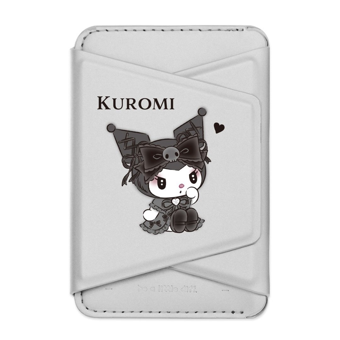 Kuromi 酷洛米－银色款 支架磁吸卡包 小牛皮感 手机支架 - 手机座/防尘塞 - 人造皮革 银色
