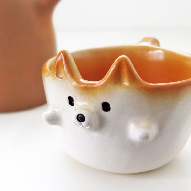 Flying there was Shiba Inu soup cup! white - 咖啡杯/马克杯 - 陶 橘色