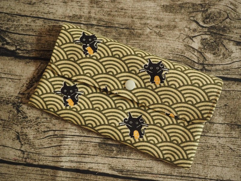 英国制作 和风波浪猫猫 双层防水口罩袋 可放成人口罩 - 化妆包/杂物包 - 棉．麻 咖啡色