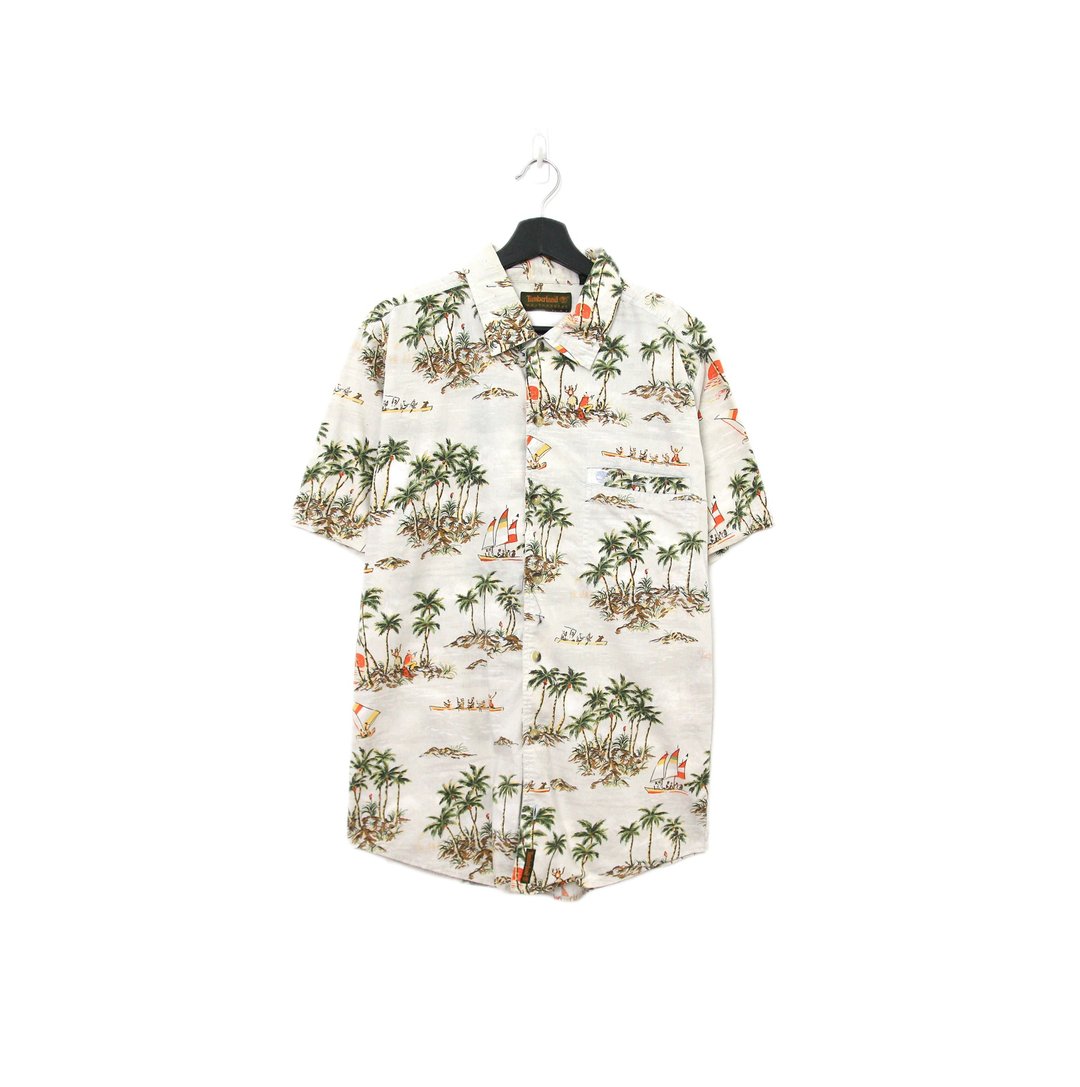 Back to Green-短袖花衬衫 Timberland海滩 ss-52//vintage shirt - 男装衬衫 - 棉 